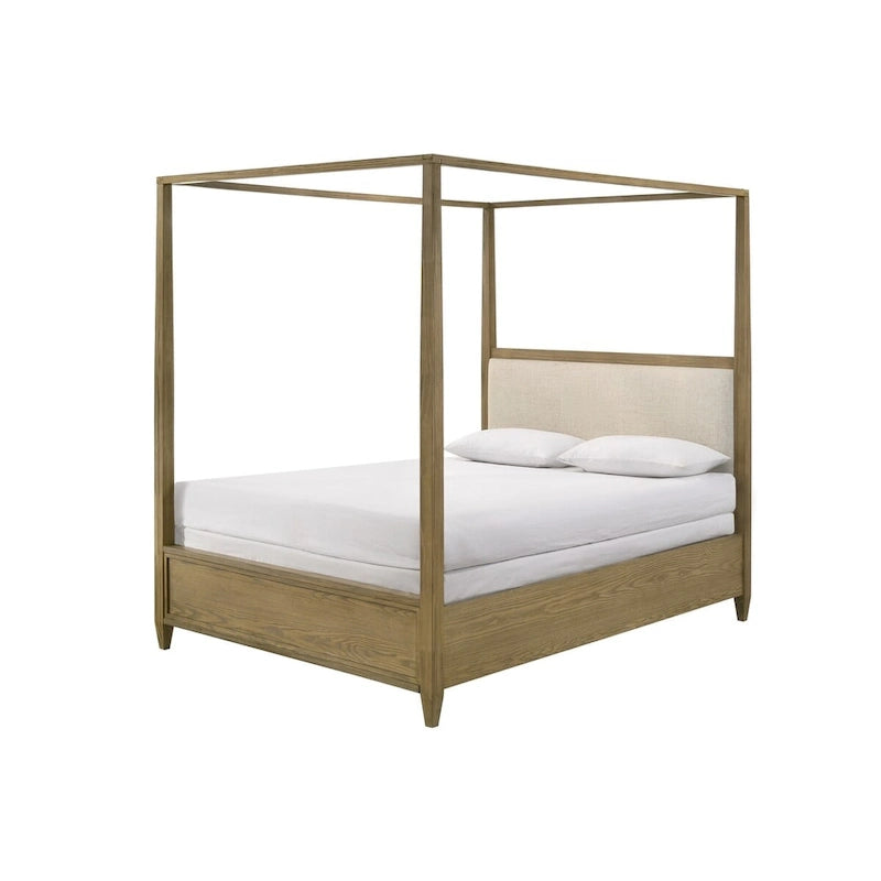 Ensemble de chambre à coucher Newell 6 pièces avec plateforme et lit à baldaquin rembourré marron clair