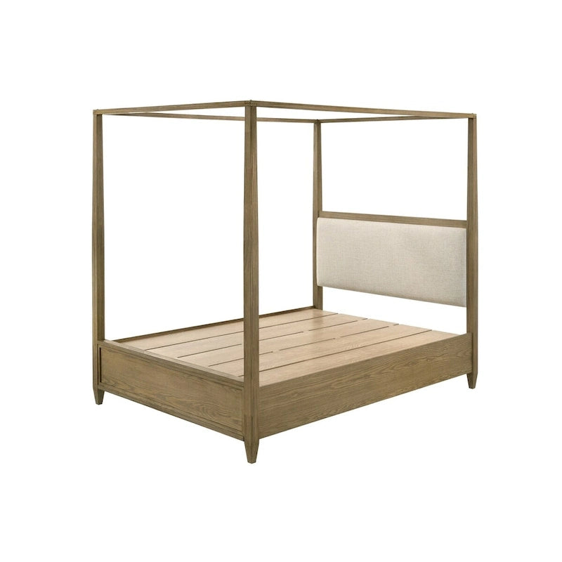 Ensemble de chambre à coucher Newell 6 pièces avec plateforme et lit à baldaquin rembourré marron clair