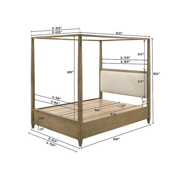 Ensemble de chambre à coucher Newell 6 pièces avec plateforme et lit à baldaquin rembourré marron clair