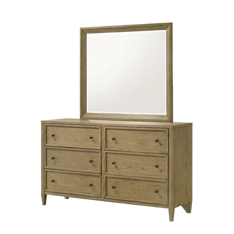 Ensemble de chambre à coucher Newell 6 pièces avec plateforme et lit à baldaquin rembourré marron clair