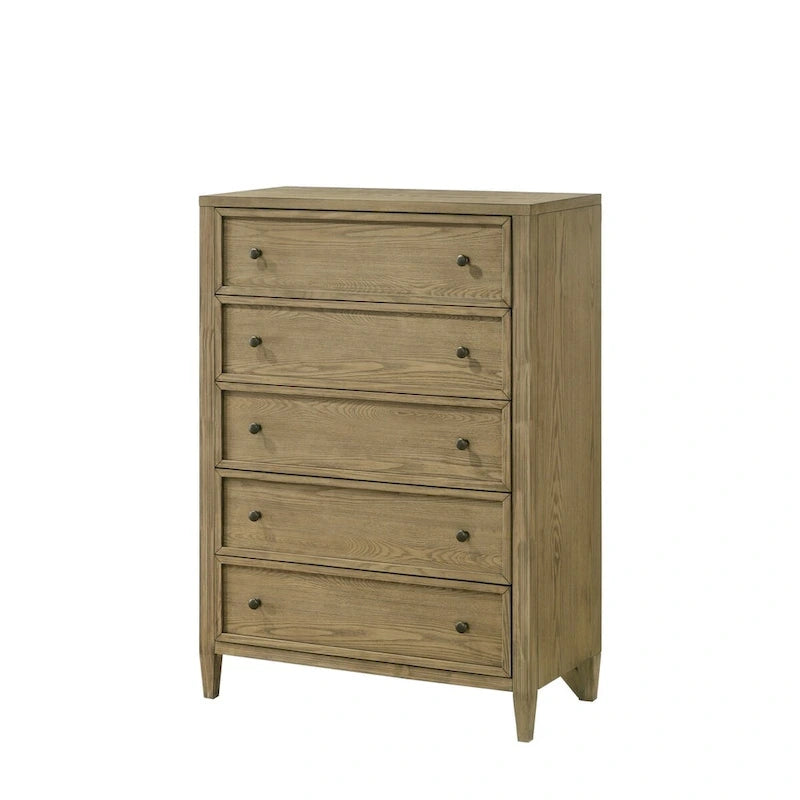 Ensemble de chambre à coucher Newell 6 pièces avec plateforme et lit à baldaquin rembourré marron clair