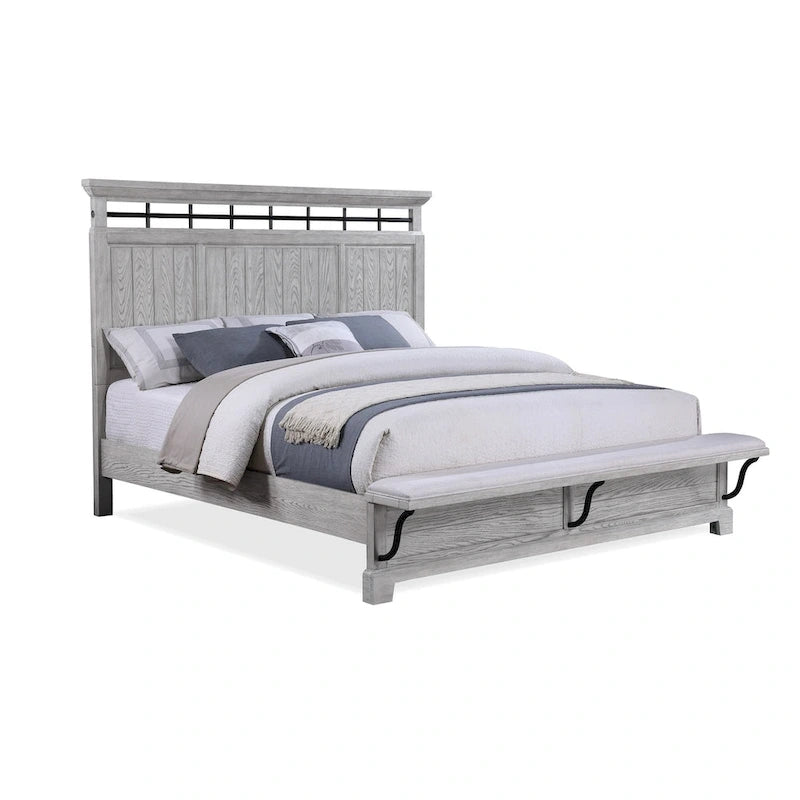 Ensemble de chambre à coucher Debra 6 pièces avec banc et pied de lit gris