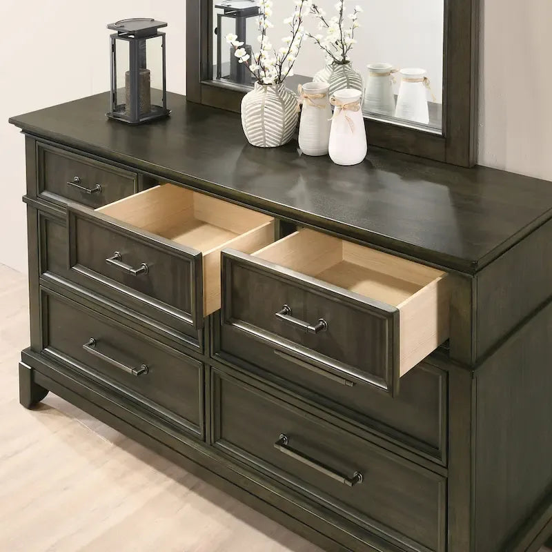 Ensemble de chambre à coucher à panneaux 6 pièces Evva traditionnel en bois gris de Furniture of America