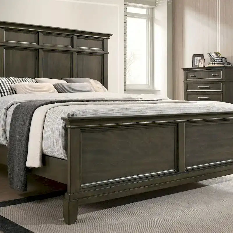 Ensemble de chambre à coucher à panneaux gris traditionnel Evva de Furniture of America, 5 pièces