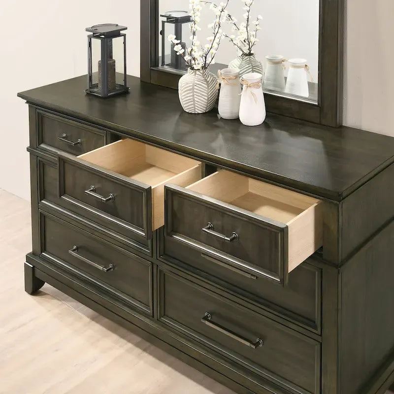 Ensemble de chambre à coucher à panneaux gris traditionnel Evva de Furniture of America, 5 pièces