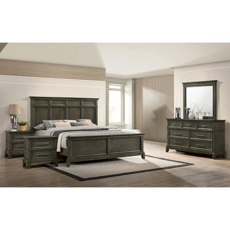 Ensemble de chambre à coucher à panneaux gris traditionnel Evva de Furniture of America, 5 pièces