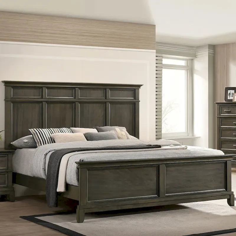Ensemble de chambre à coucher à panneaux gris traditionnel Evva de Furniture of America, 5 pièces