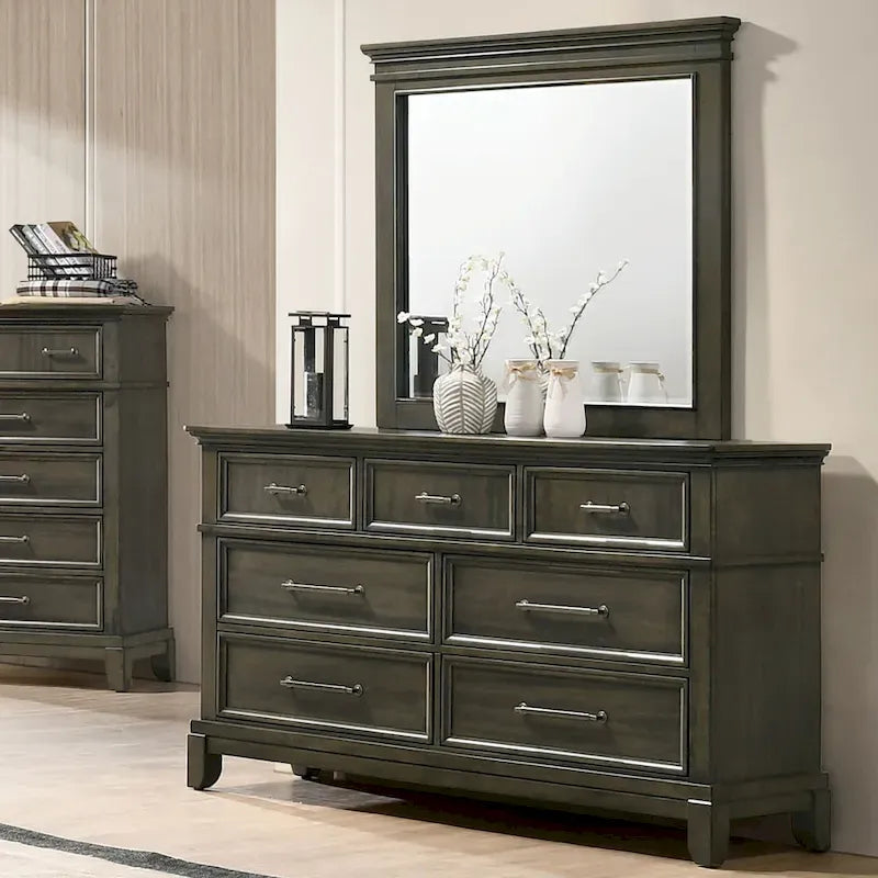 Ensemble de chambre à coucher à panneaux gris traditionnel Evva de Furniture of America, 5 pièces