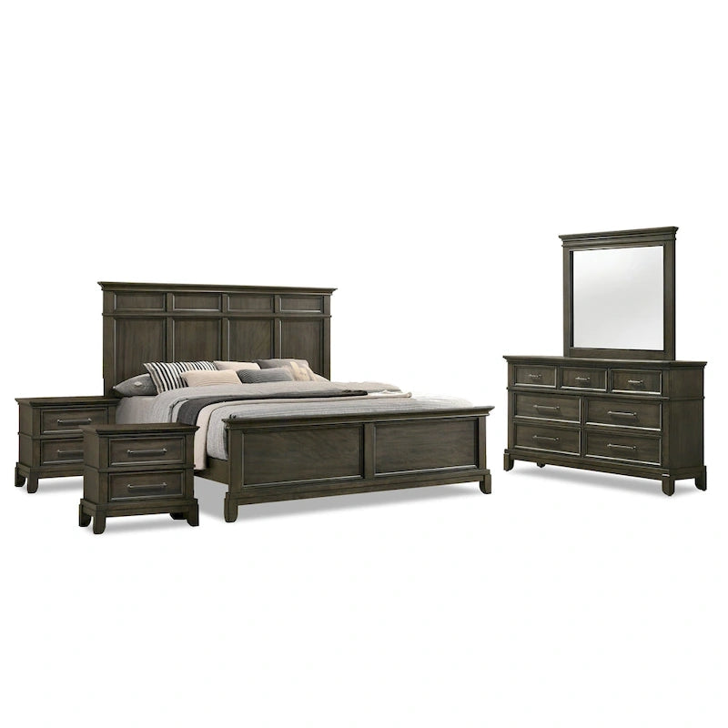 Ensemble de chambre à coucher à panneaux gris traditionnel Evva de Furniture of America, 5 pièces