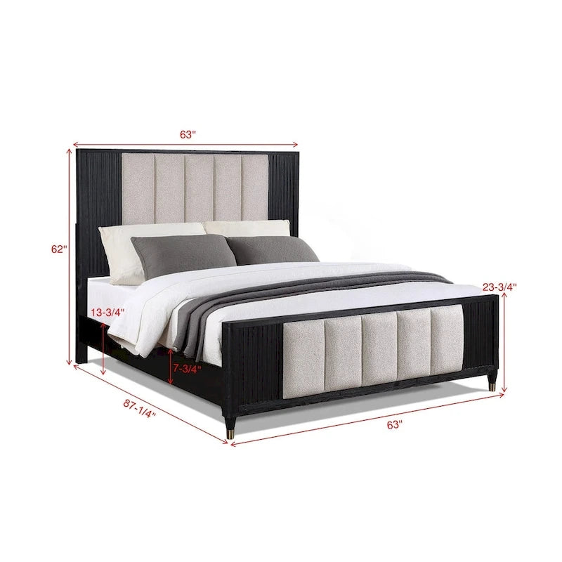 Ensemble de chambre à coucher Shelby 4 pièces à panneaux noirs rembourrés