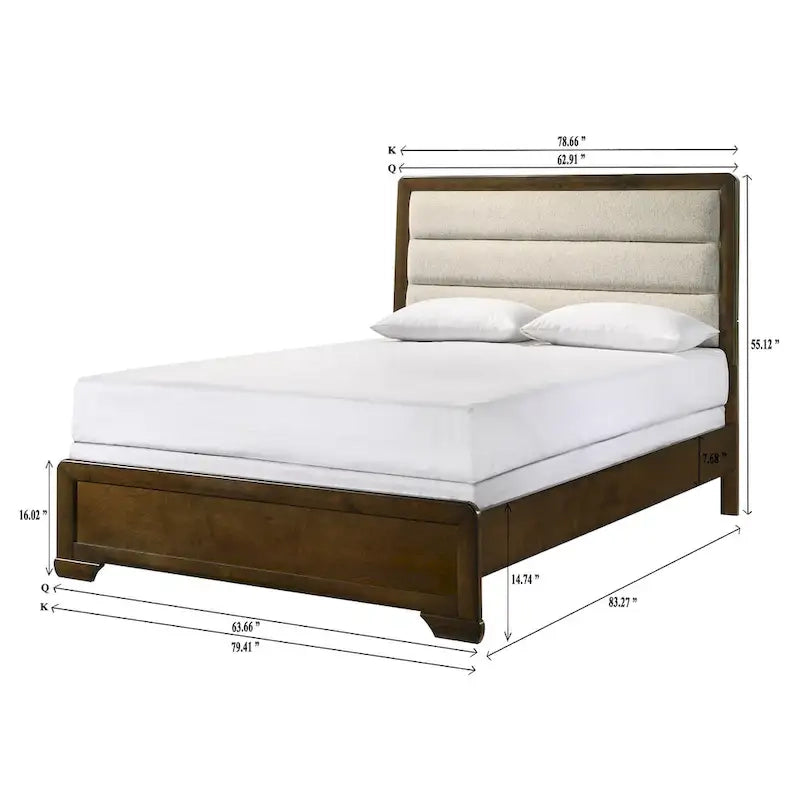 Ensemble de chambre à coucher Jimmy 4 pièces, panneaux rembourrés marron et beige