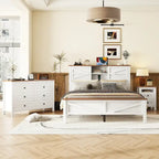 Ensemble de chambre à coucher 3 pièces : lit plateforme style ferme avec table de chevet et commode