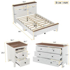 Ensemble de chambre à coucher 3 pièces : lit plateforme style ferme avec table de chevet et commode