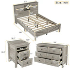 Ensemble de chambre à coucher 3 pièces : lit plateforme style ferme avec table de chevet et commode