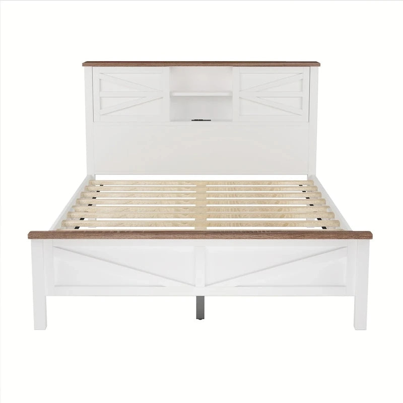 Ensemble de chambre à coucher 3 pièces : lit plateforme style ferme avec table de chevet et commode