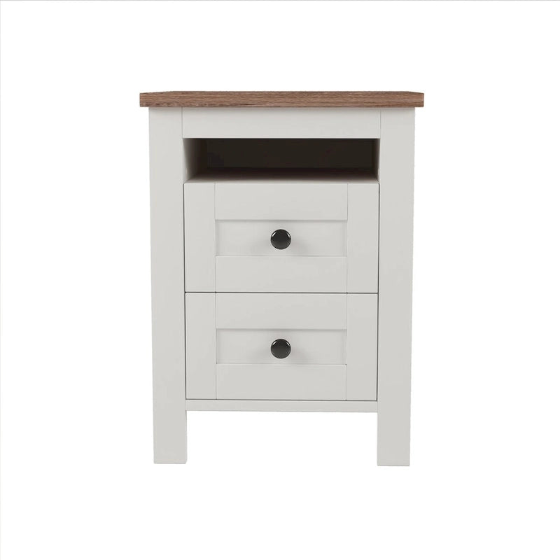 Ensemble de chambre à coucher 3 pièces : lit plateforme style ferme avec table de chevet et commode