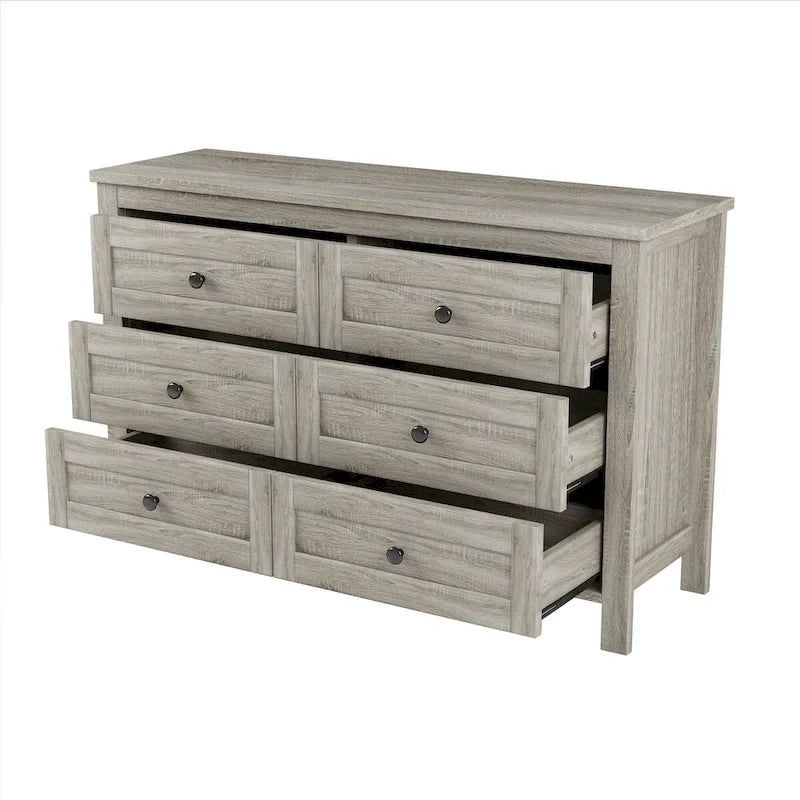 Ensemble de chambre à coucher 3 pièces : lit plateforme style ferme avec table de chevet et commode