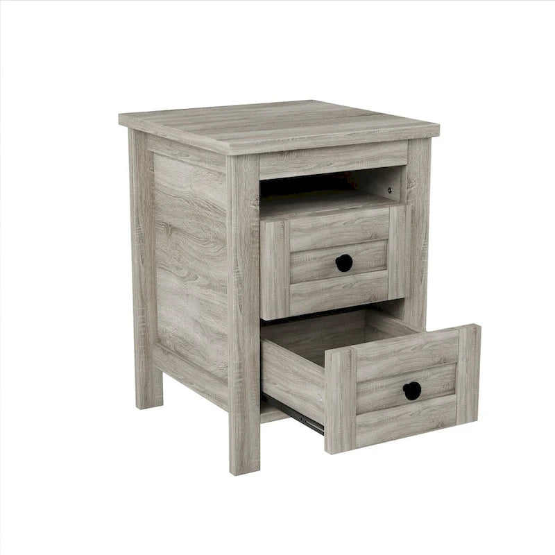 Ensemble de chambre à coucher 3 pièces : lit plateforme style ferme avec table de chevet et commode