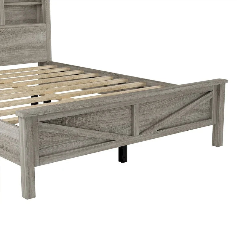Ensemble de chambre à coucher 3 pièces : lit plateforme style ferme avec table de chevet et commode
