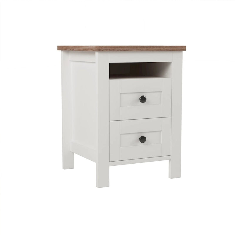 Ensemble de chambre à coucher 3 pièces : lit plateforme style ferme avec table de chevet et commode