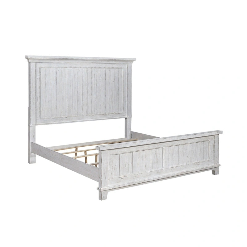 Ensemble lit, commode, miroir et table de chevet River Place Riverstone blanc et tabac