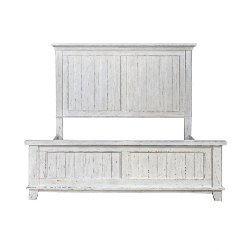 Ensemble lit, commode, miroir et table de chevet River Place Riverstone blanc et tabac