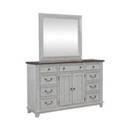 Ensemble lit, commode, miroir et table de chevet River Place Riverstone blanc et tabac
