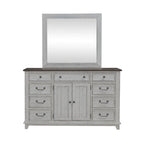 Ensemble lit, commode, miroir et table de chevet River Place Riverstone blanc et tabac