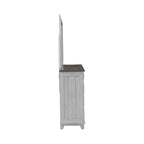 Ensemble lit, commode, miroir et table de chevet River Place Riverstone blanc et tabac