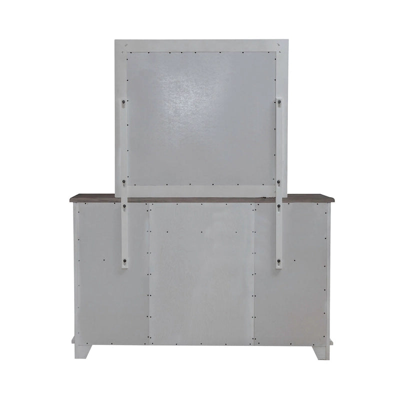 Ensemble lit, commode, miroir et table de chevet River Place Riverstone blanc et tabac