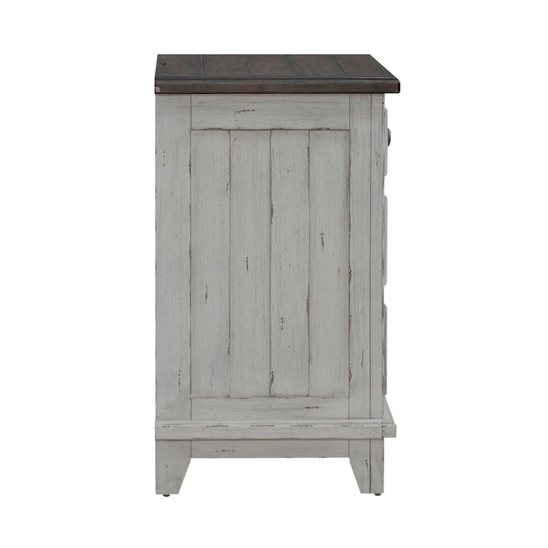 Ensemble lit, commode, miroir et table de chevet River Place Riverstone blanc et tabac