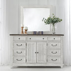 Ensemble lit, commode, miroir et table de chevet River Place Riverstone blanc et tabac