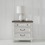 Ensemble lit, commode, miroir et table de chevet River Place Riverstone blanc et tabac