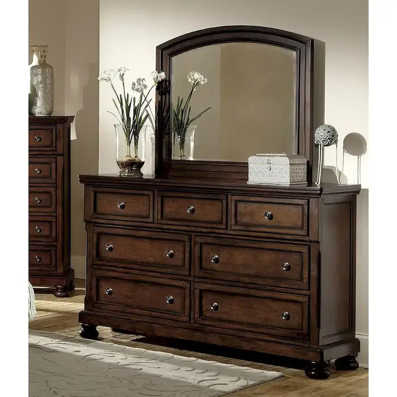 Ensemble de chambre parentale 6 pièces avec lit plateforme de rangement finition cerisier brun classique