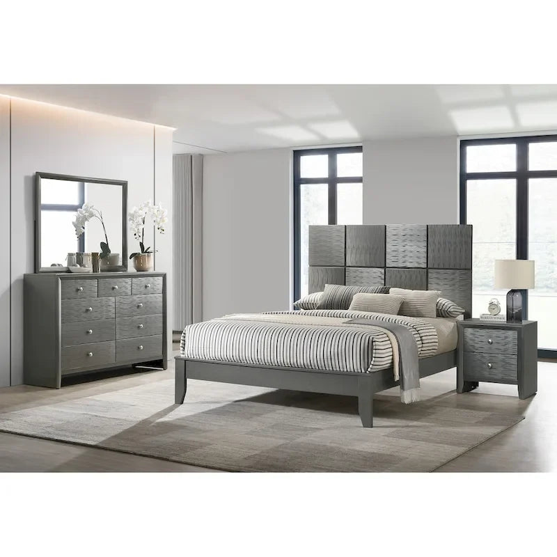 Ensemble de chambre à coucher Sim 3 pièces, panneaux gris anthracite