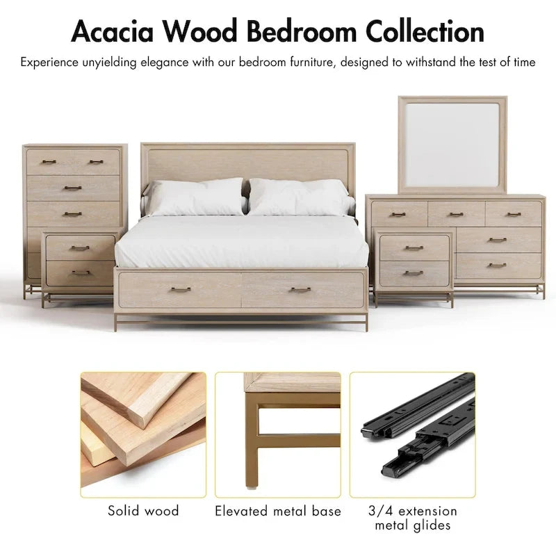 Ensemble de chambre à coucher Drayden Transitional en chêne massif de Furniture of America, composé d'un lit 3 pièces et de 2 tables de chevet.