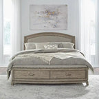 Ensemble de chambre à coucher Avalon en chêne beige bruni, lit de rangement rembourré, format king