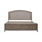 Ensemble de chambre à coucher Avalon en chêne beige bruni, lit de rangement rembourré, format king