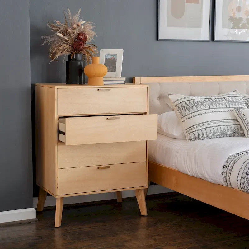Ensemble de chambre à coucher Carter en bois naturel 4 pièces, format queen