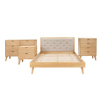 Ensemble de chambre à coucher Carter en bois naturel 4 pièces, format queen