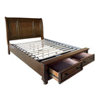 Ensemble de chambre à coucher 3 pièces, finition cerisier brun : lit plateforme avec rangement et deux tables de chevet