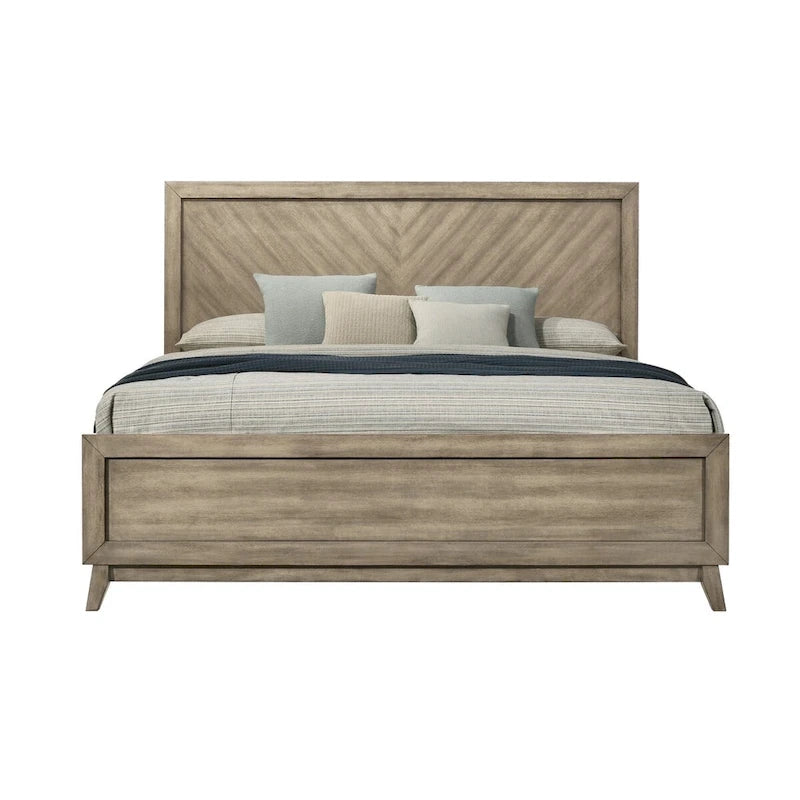 Ensemble de chambre à coucher contemporain 3 pièces Roundhill Furniture Arena en bois : lit à panneaux et 2 tables de chevet gris antique