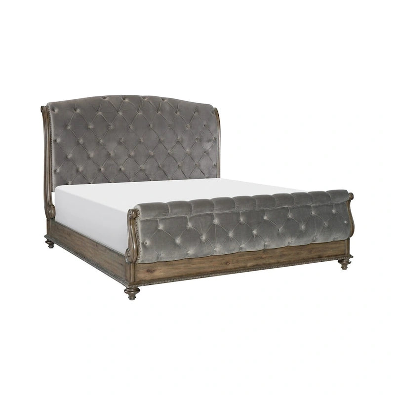 Ensemble de chambre traditionnel 3 pièces comprenant un lit capitonné et deux tables de chevet