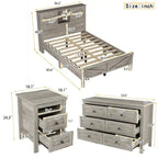 Ensemble de chambre à coucher comprenant un lit plateforme double avec station de recharge, une table de chevet et une commode (ensemble de 3 pièces)