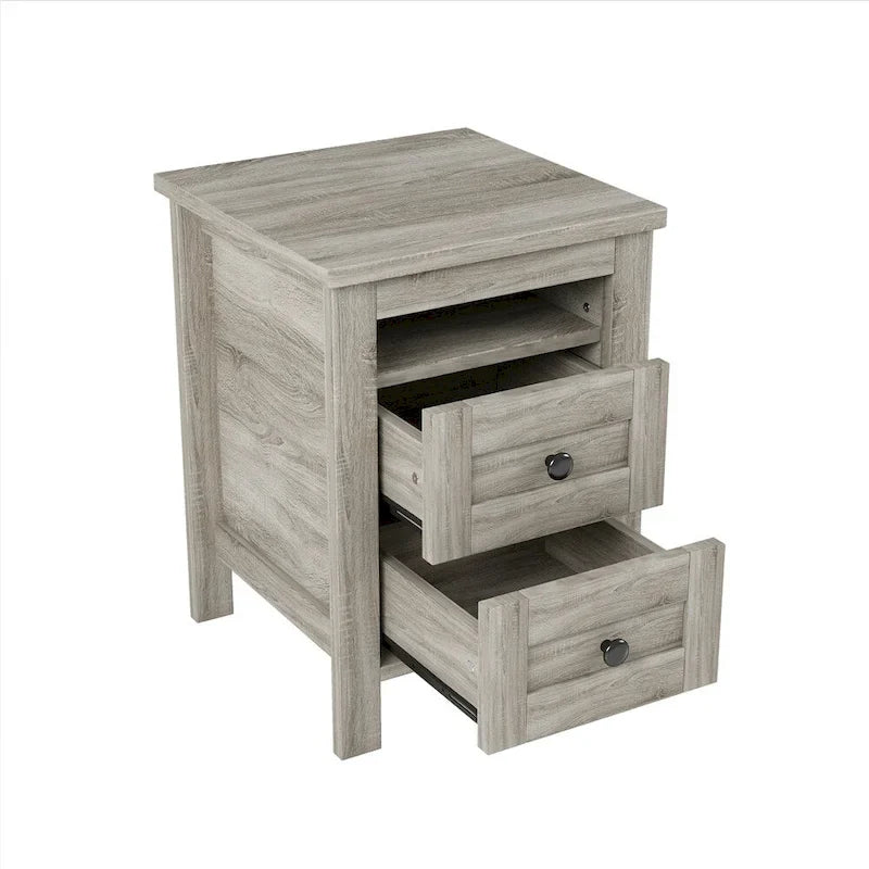 Ensemble de chambre à coucher comprenant un lit plateforme double avec station de recharge, une table de chevet et une commode (ensemble de 3 pièces)