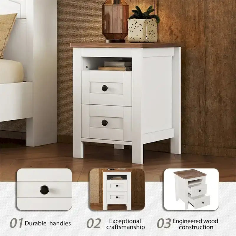 Ensemble de chambre à coucher comprenant un lit plateforme double avec station de recharge, une table de chevet et une commode (ensemble de 3 pièces)