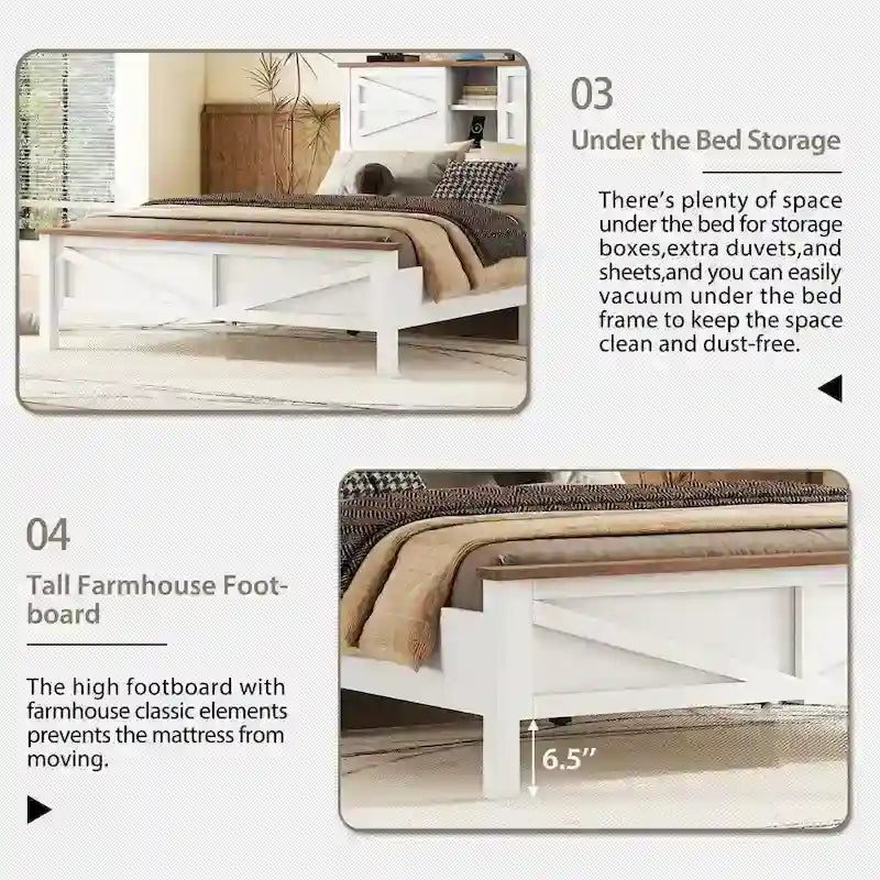 Ensemble de chambre à coucher comprenant un lit plateforme double avec station de recharge, une table de chevet et une commode (ensemble de 3 pièces)