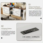 Ensemble de chambre à coucher comprenant un lit plateforme double avec station de recharge, une table de chevet et une commode (ensemble de 3 pièces)