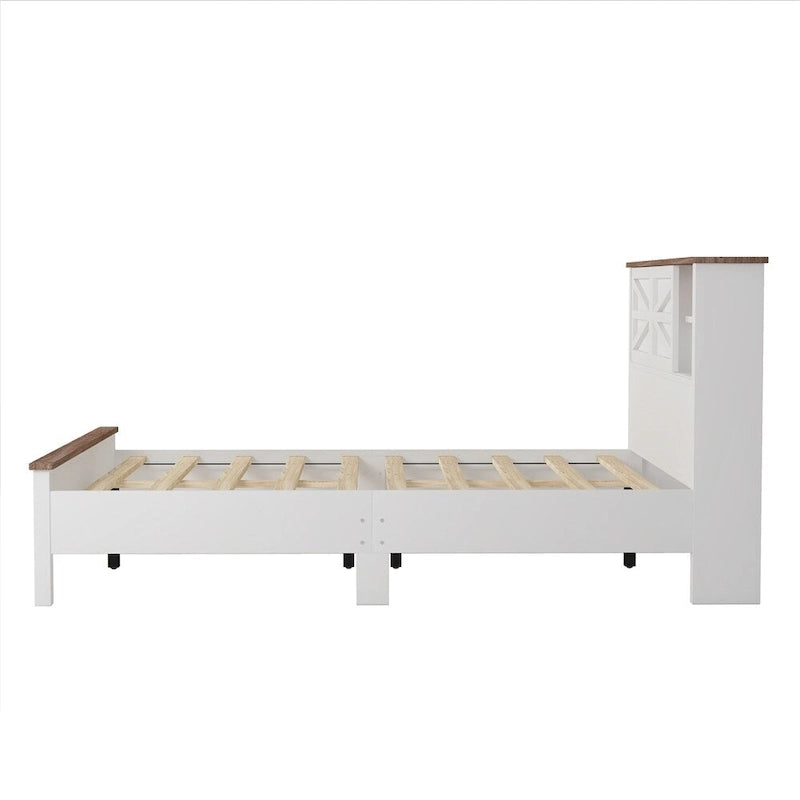 Ensemble de chambre à coucher comprenant un lit plateforme double avec station de recharge, une table de chevet et une commode (ensemble de 3 pièces)