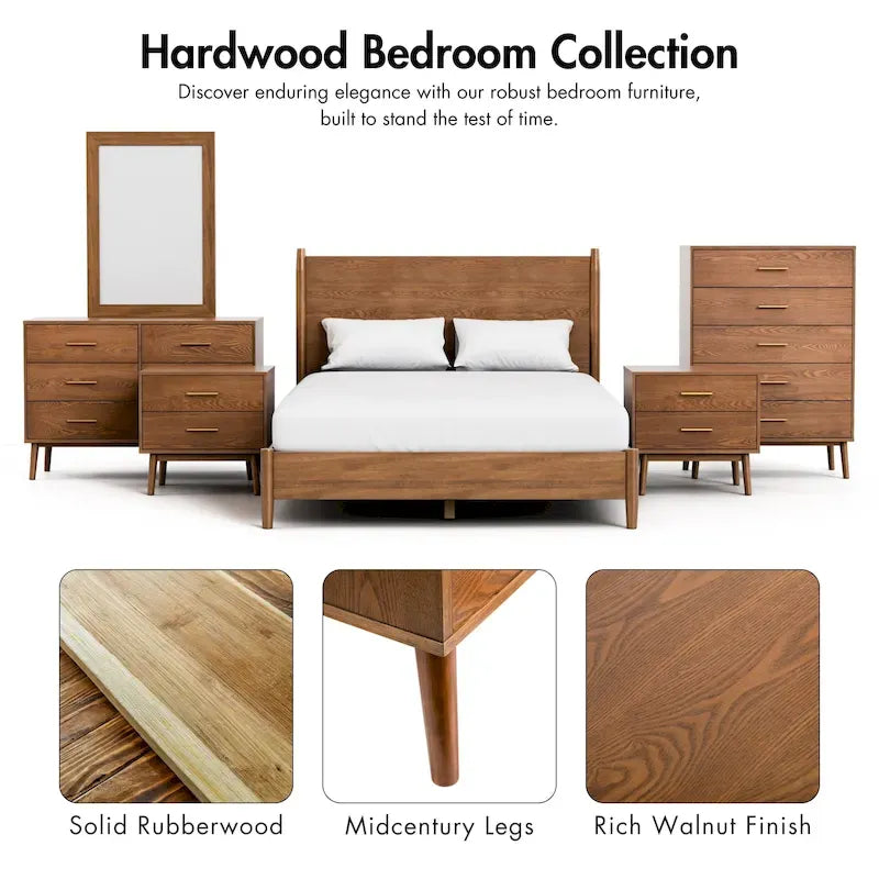 Ensemble de chambre à coucher 3 pièces Beau Midcentury en bois de noyer de Furniture of America